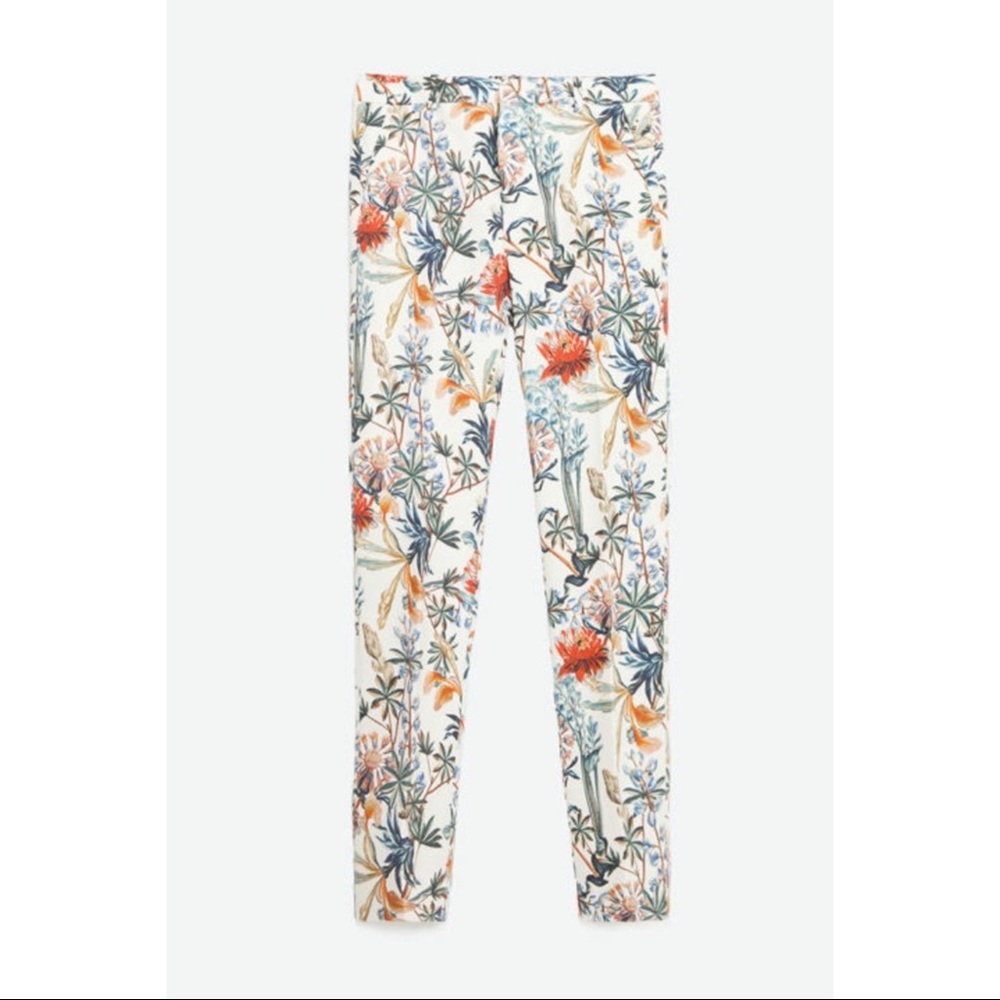 Zara Cream White Tropical Floral Trousers